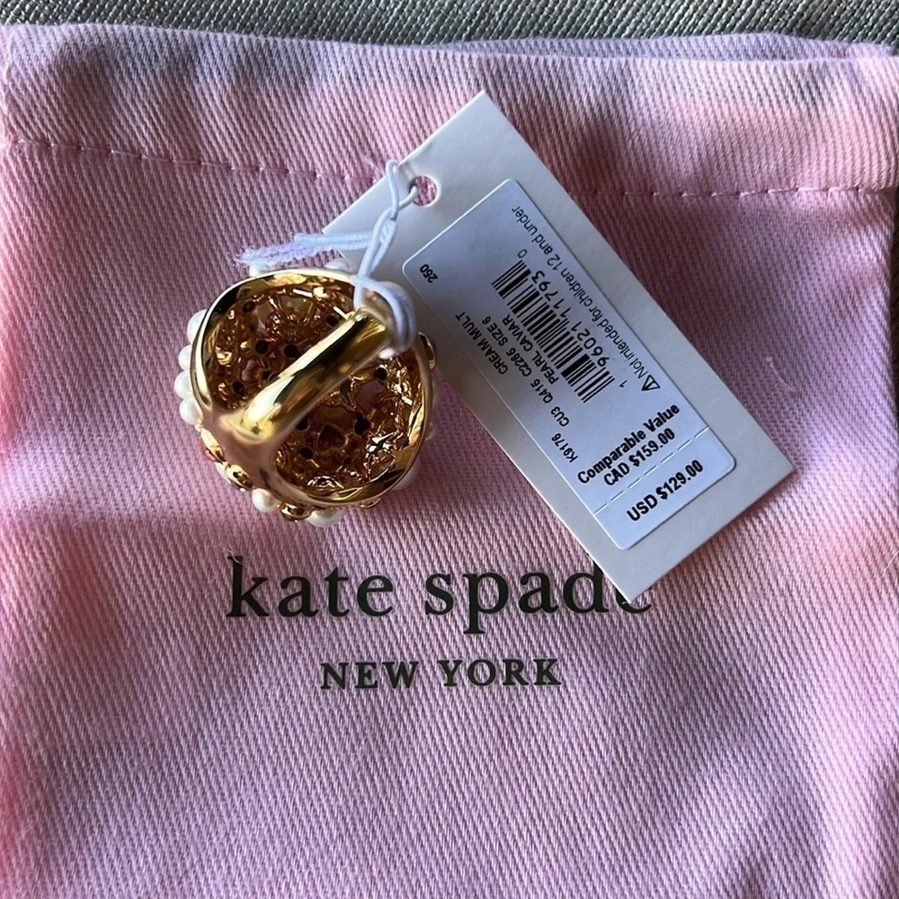 🆕kate spade♠️Stunning Cream Pearl Caviar Multi Color Stones Statement Ring SZ 5